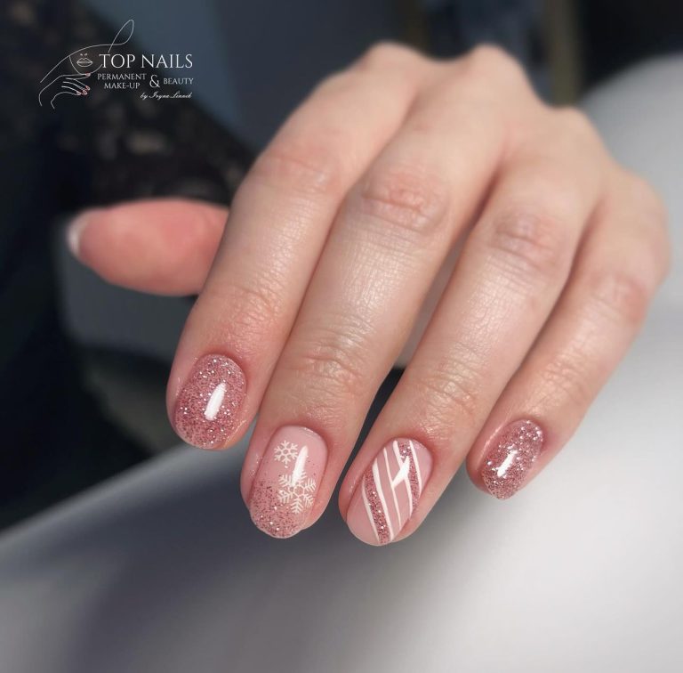 Rosé mit Glitzerlinien – Top Nails Bautzen